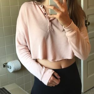 cropped long sleeve pink shirt